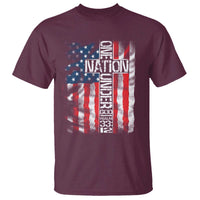 One Nation Under God T Shirt 4th Of July Patriotic Christian Vintage Cross American Flag - Wonder Print Shop