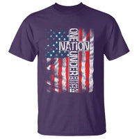 One Nation Under God T Shirt 4th Of July Patriotic Christian Vintage Cross American Flag - Wonder Print Shop
