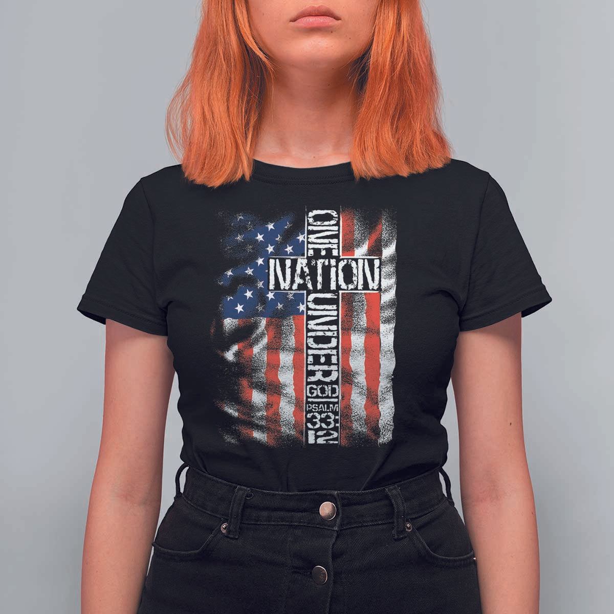 One Nation Under God T Shirt For Women 4th Of July Patriotic Christian Vintage Cross American Flag - Wonder Print Shop
