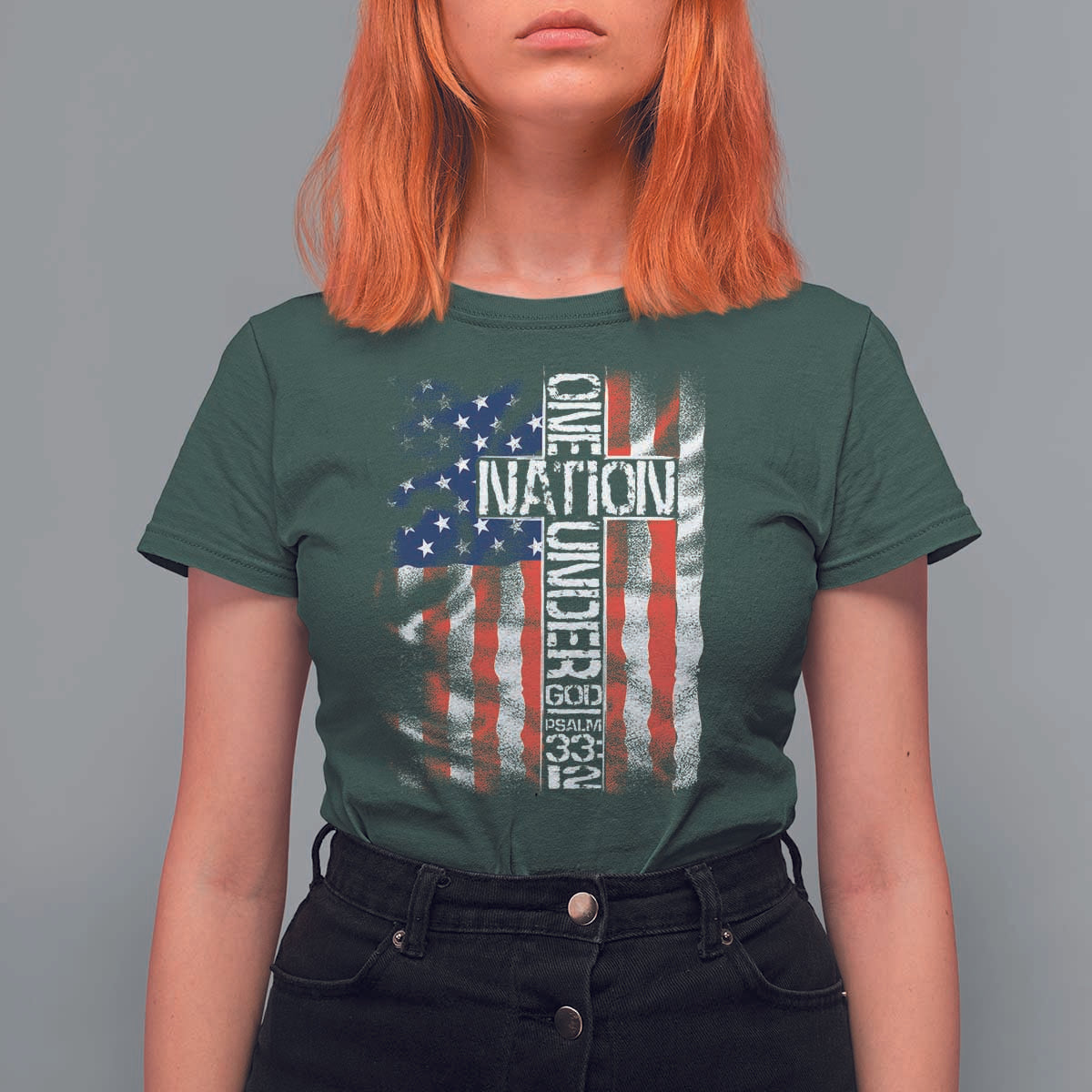 One Nation Under God T Shirt For Women 4th Of July Patriotic Christian Vintage Cross American Flag - Wonder Print Shop