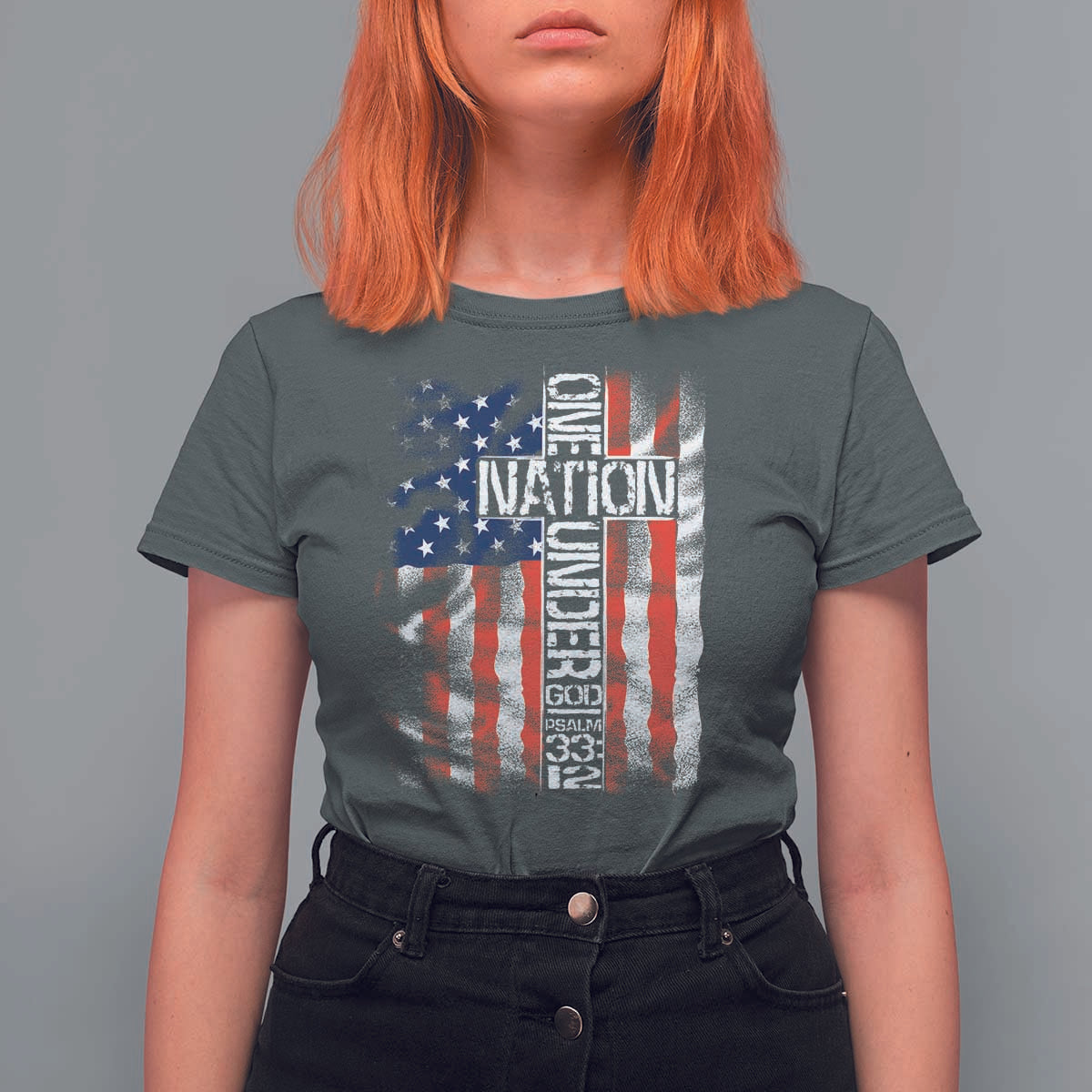 One Nation Under God T Shirt For Women 4th Of July Patriotic Christian Vintage Cross American Flag - Wonder Print Shop