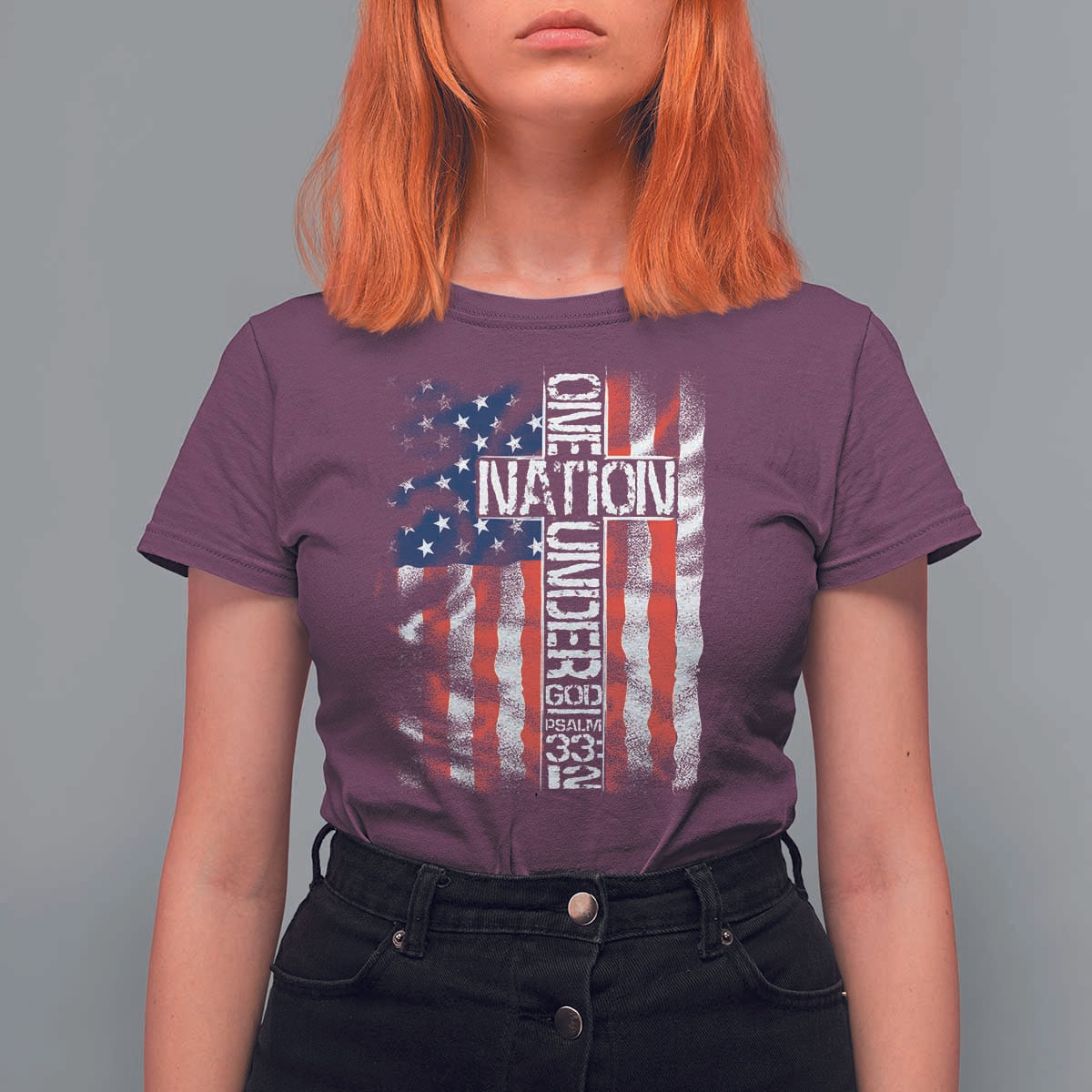 One Nation Under God T Shirt For Women 4th Of July Patriotic Christian Vintage Cross American Flag - Wonder Print Shop