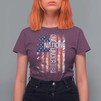 One Nation Under God T Shirt For Women 4th Of July Patriotic Christian Vintage Cross American Flag - Wonder Print Shop