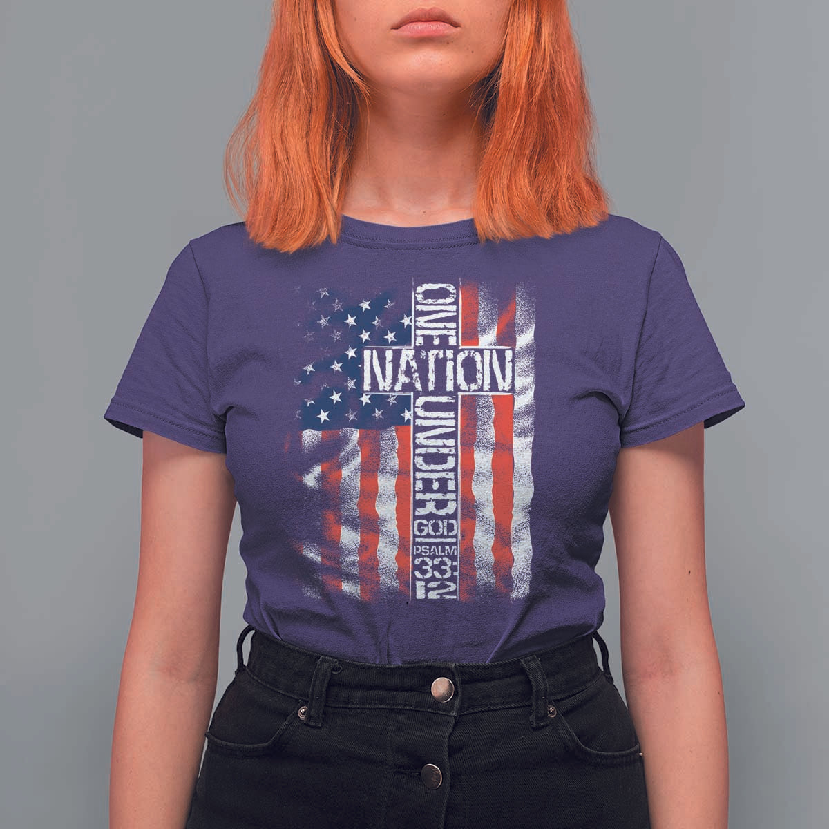 One Nation Under God T Shirt For Women 4th Of July Patriotic Christian Vintage Cross American Flag - Wonder Print Shop