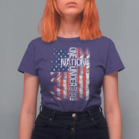 One Nation Under God T Shirt For Women 4th Of July Patriotic Christian Vintage Cross American Flag - Wonder Print Shop