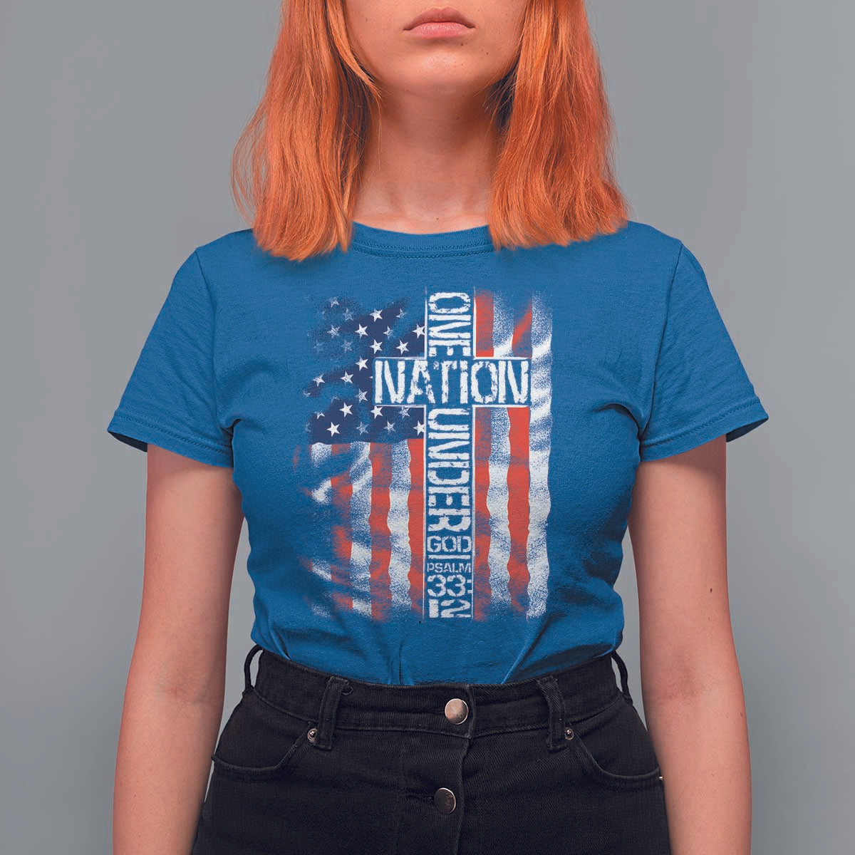 One Nation Under God T Shirt For Women 4th Of July Patriotic Christian Vintage Cross American Flag - Wonder Print Shop