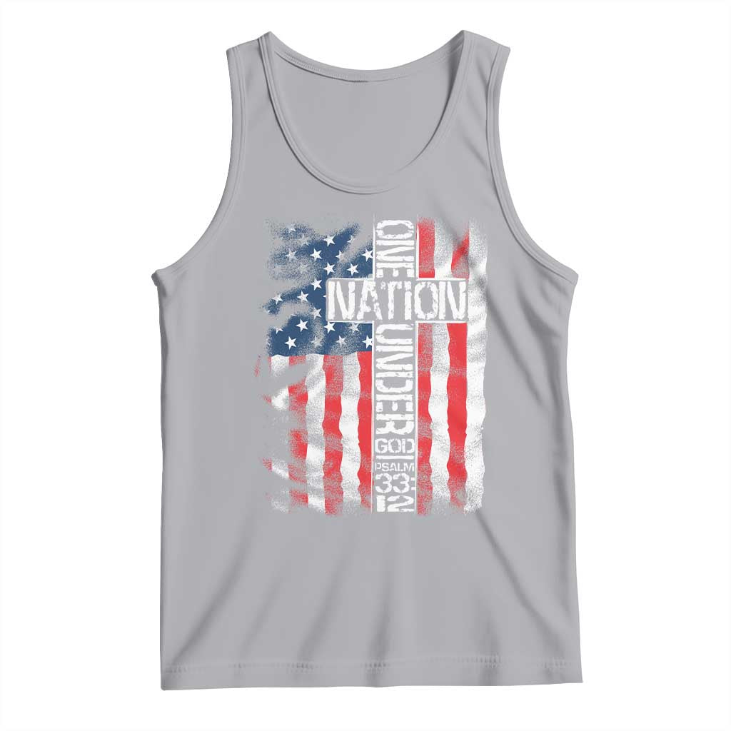 One Nation Under God Tank Top 4th Of July Patriotic Christian Vintage Cross American Flag - Wonder Print Shop
