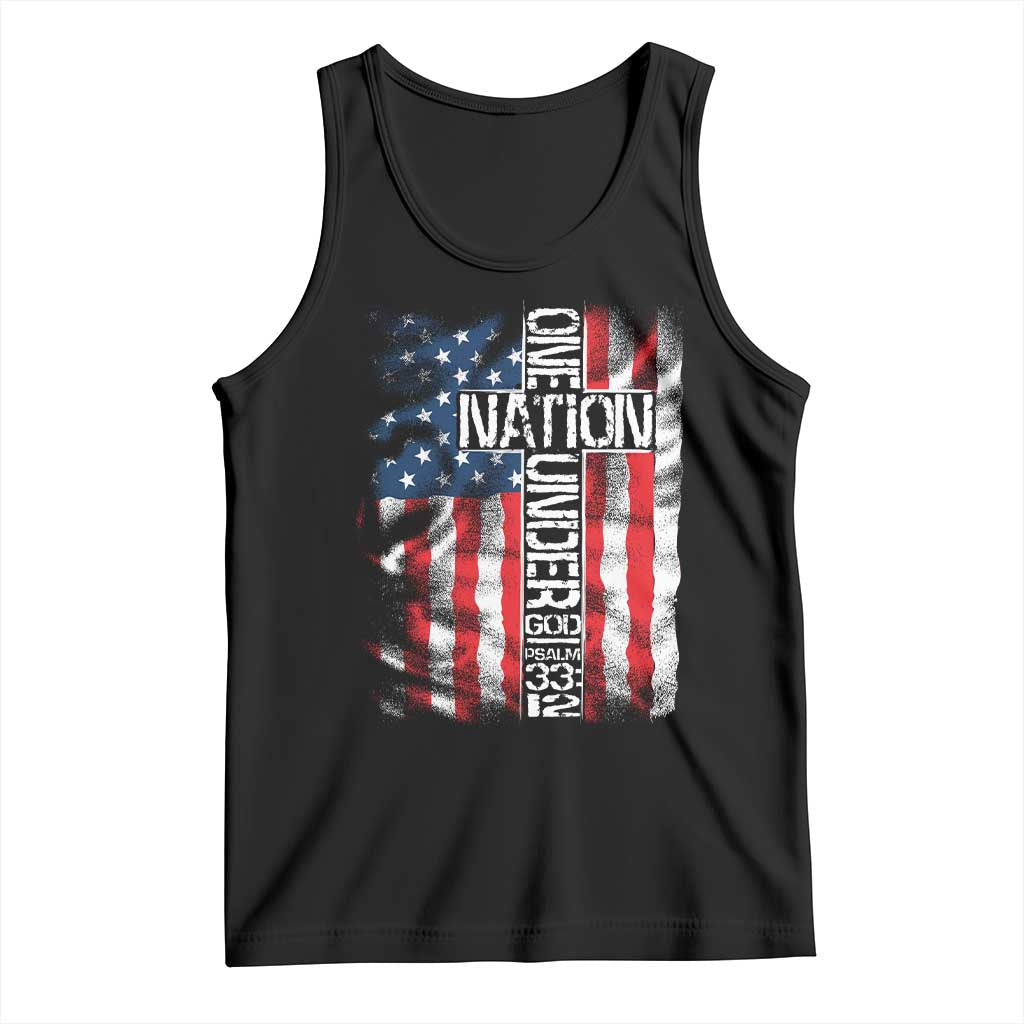 One Nation Under God Tank Top 4th Of July Patriotic Christian Vintage Cross American Flag - Wonder Print Shop