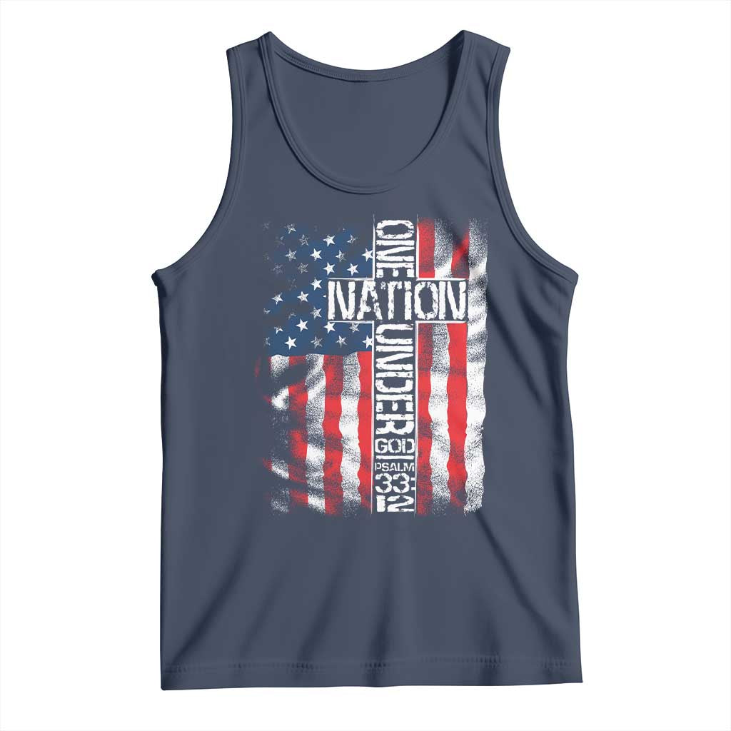 One Nation Under God Tank Top 4th Of July Patriotic Christian Vintage Cross American Flag - Wonder Print Shop