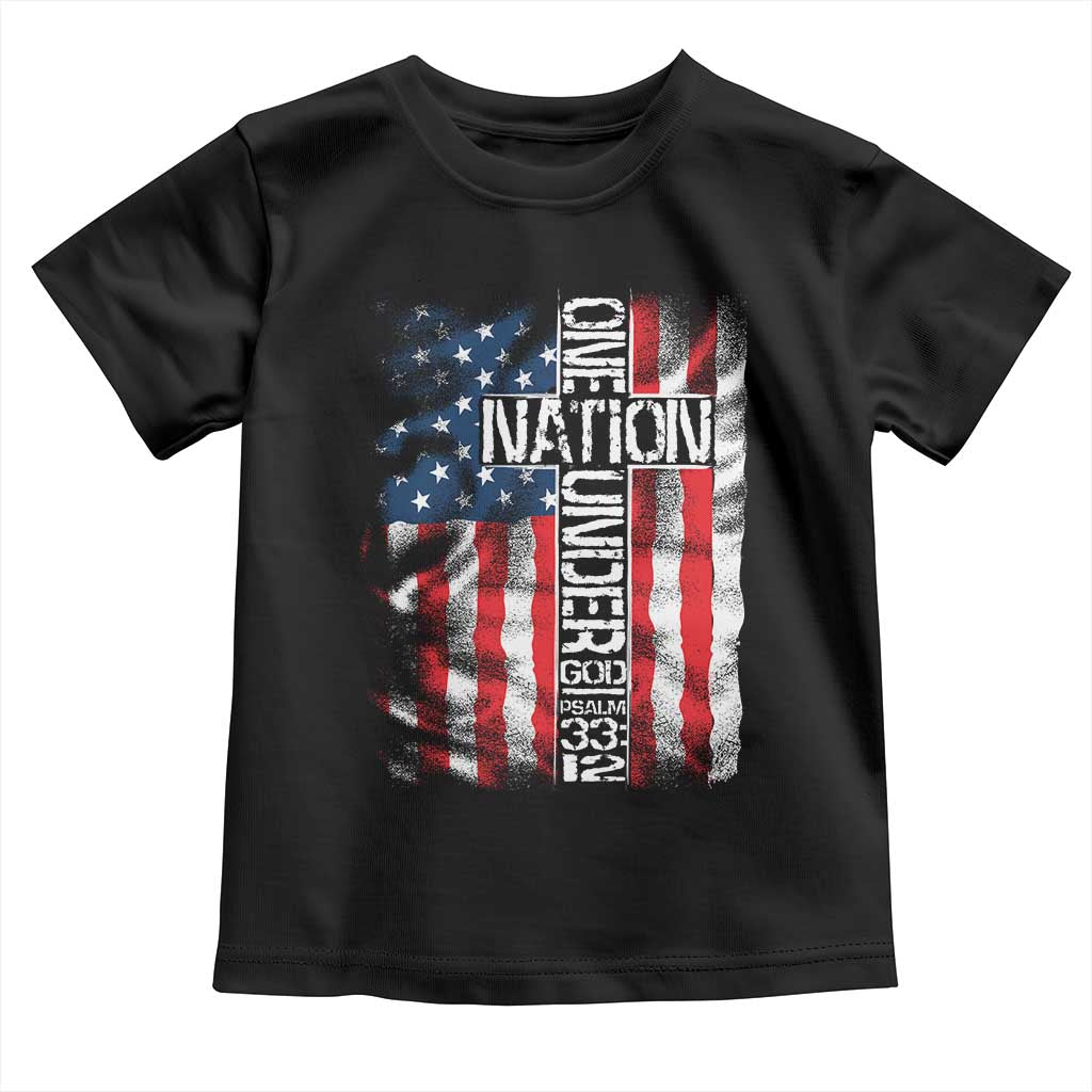 One Nation Under God Toddler T Shirt 4th Of July Patriotic Christian Vintage Cross American Flag - Wonder Print Shop