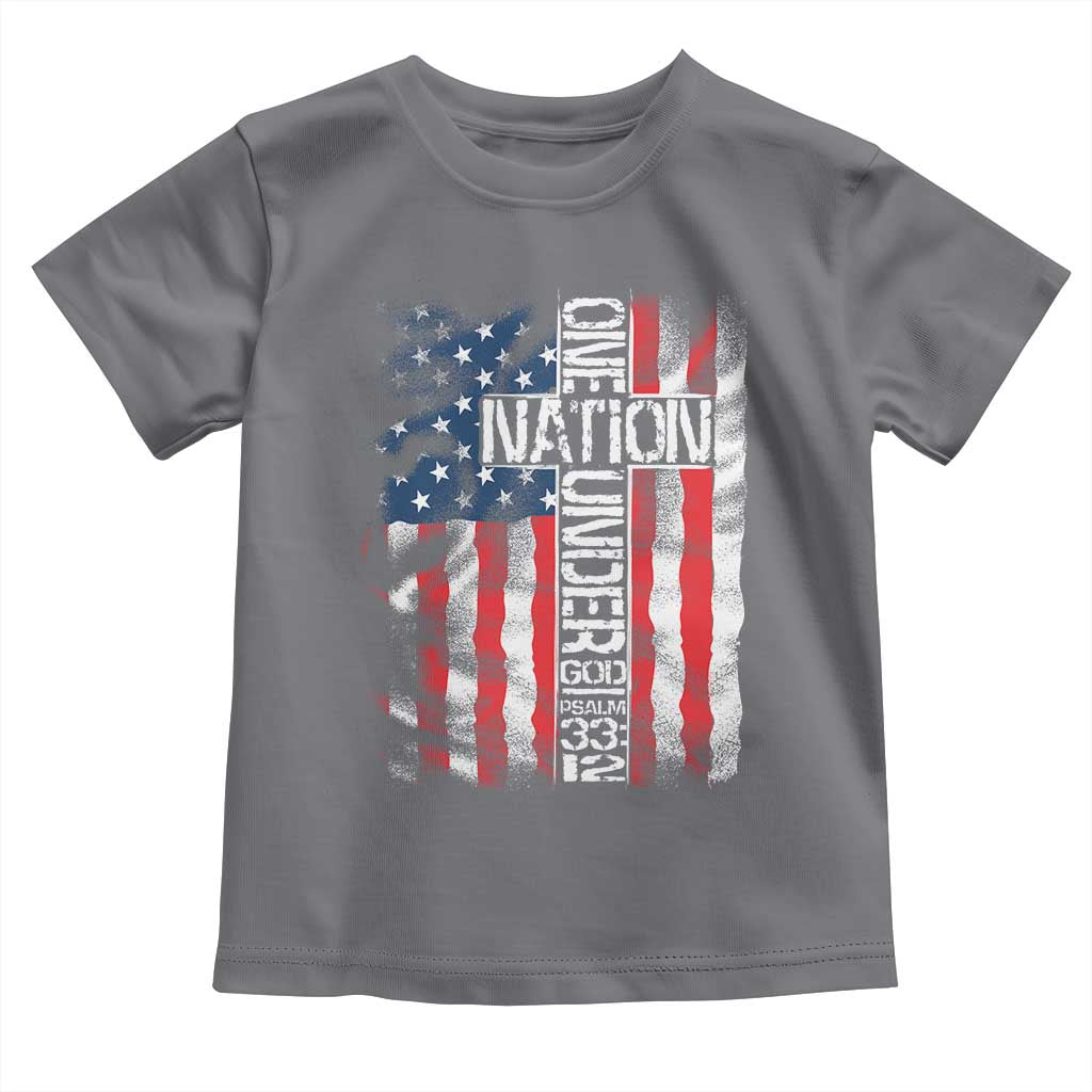 One Nation Under God Toddler T Shirt 4th Of July Patriotic Christian Vintage Cross American Flag - Wonder Print Shop