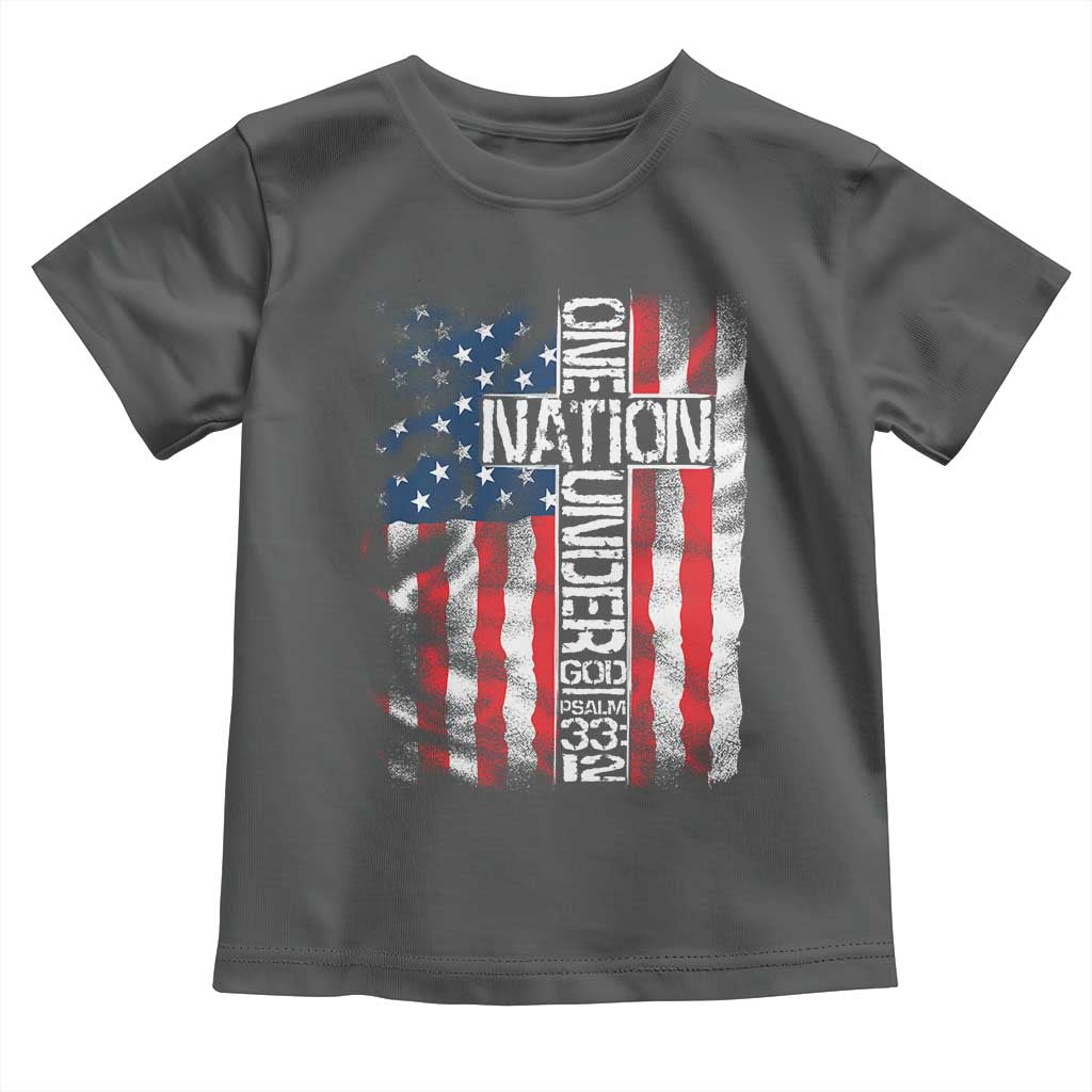 One Nation Under God Toddler T Shirt 4th Of July Patriotic Christian Vintage Cross American Flag - Wonder Print Shop