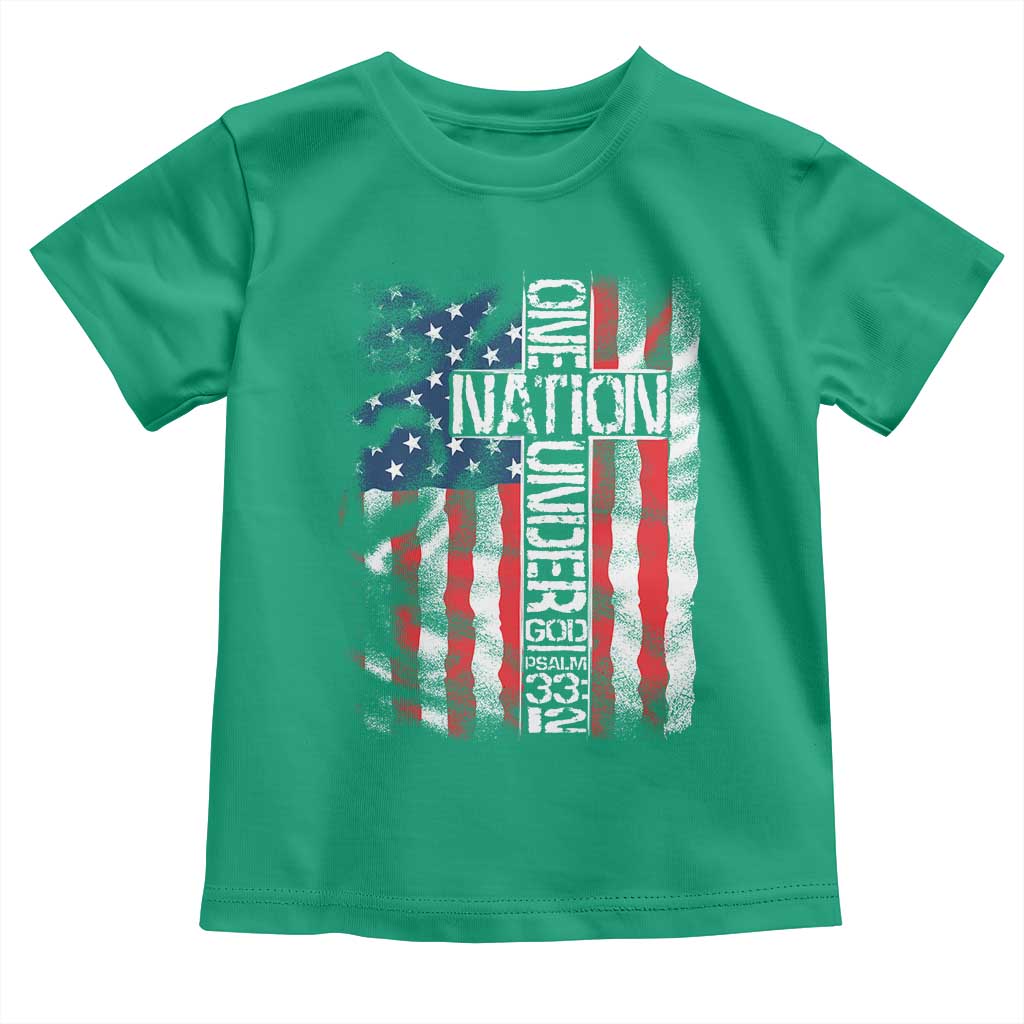 One Nation Under God Toddler T Shirt 4th Of July Patriotic Christian Vintage Cross American Flag - Wonder Print Shop