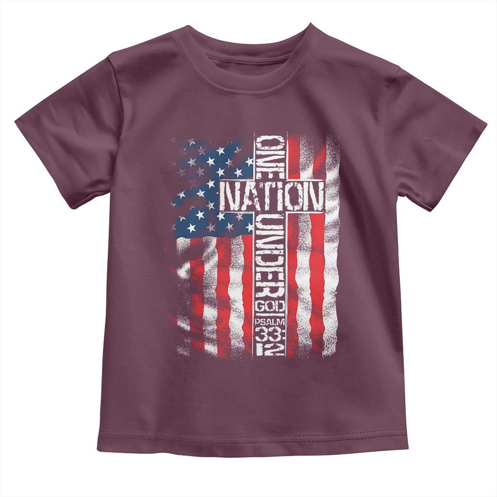 One Nation Under God Toddler T Shirt 4th Of July Patriotic Christian Vintage Cross American Flag - Wonder Print Shop