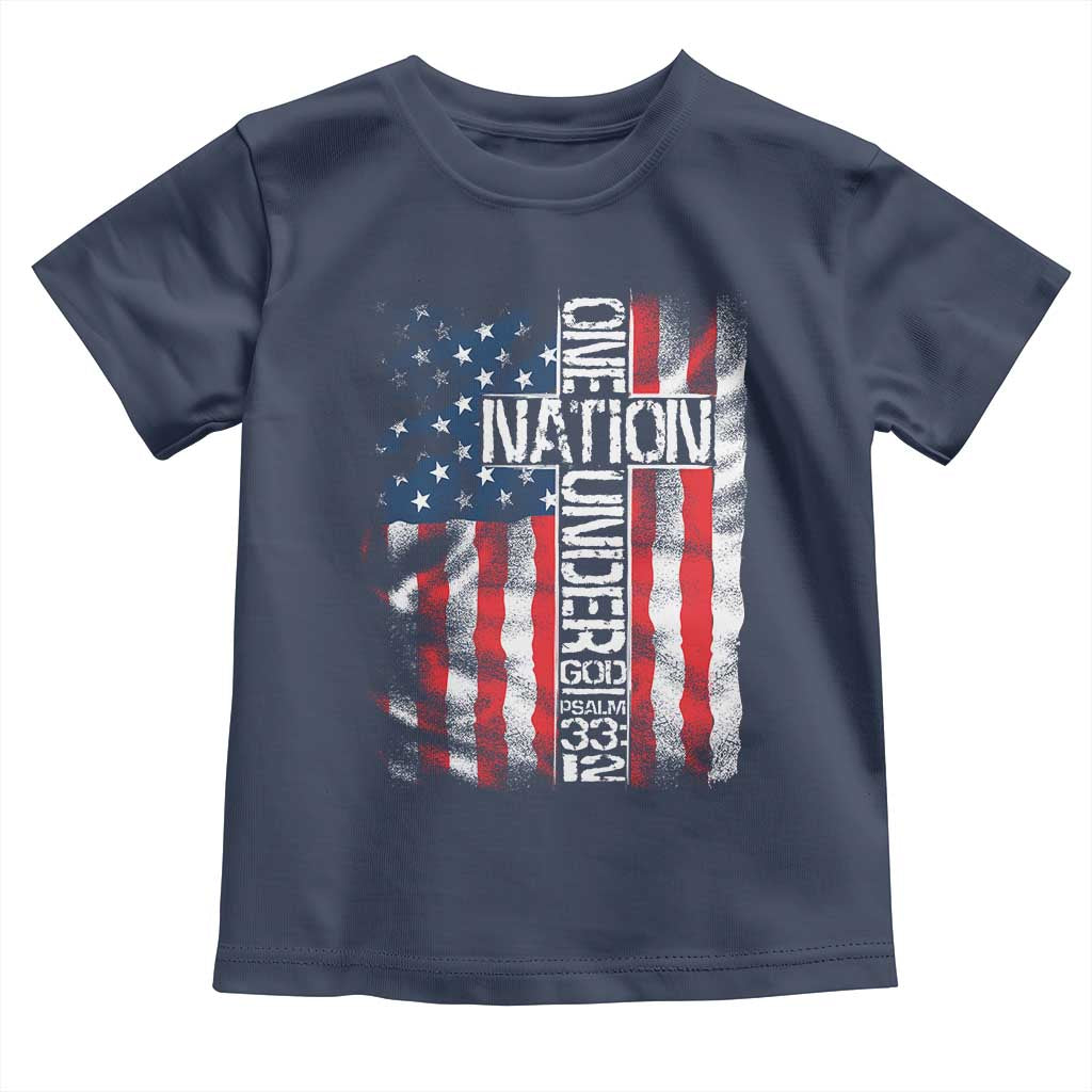 One Nation Under God Toddler T Shirt 4th Of July Patriotic Christian Vintage Cross American Flag - Wonder Print Shop