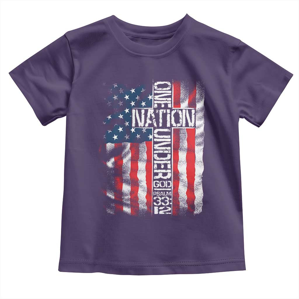 One Nation Under God Toddler T Shirt 4th Of July Patriotic Christian Vintage Cross American Flag - Wonder Print Shop