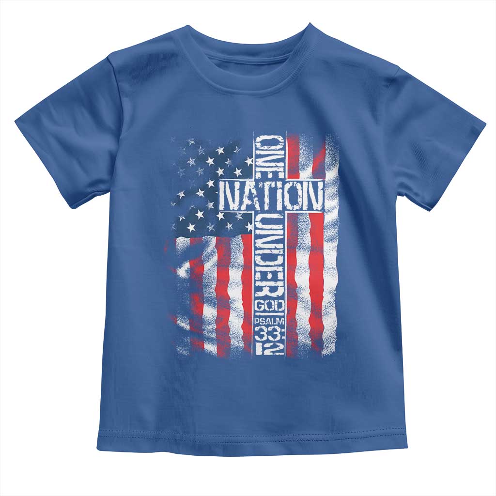 One Nation Under God Toddler T Shirt 4th Of July Patriotic Christian Vintage Cross American Flag - Wonder Print Shop
