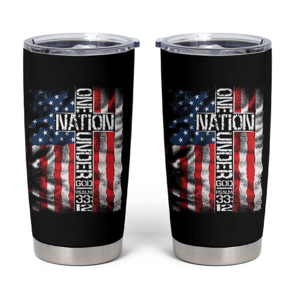 One Nation Under God Tumbler Cup 4th Of July Patriotic Christian Vintage Cross American Flag - Wonder Print Shop