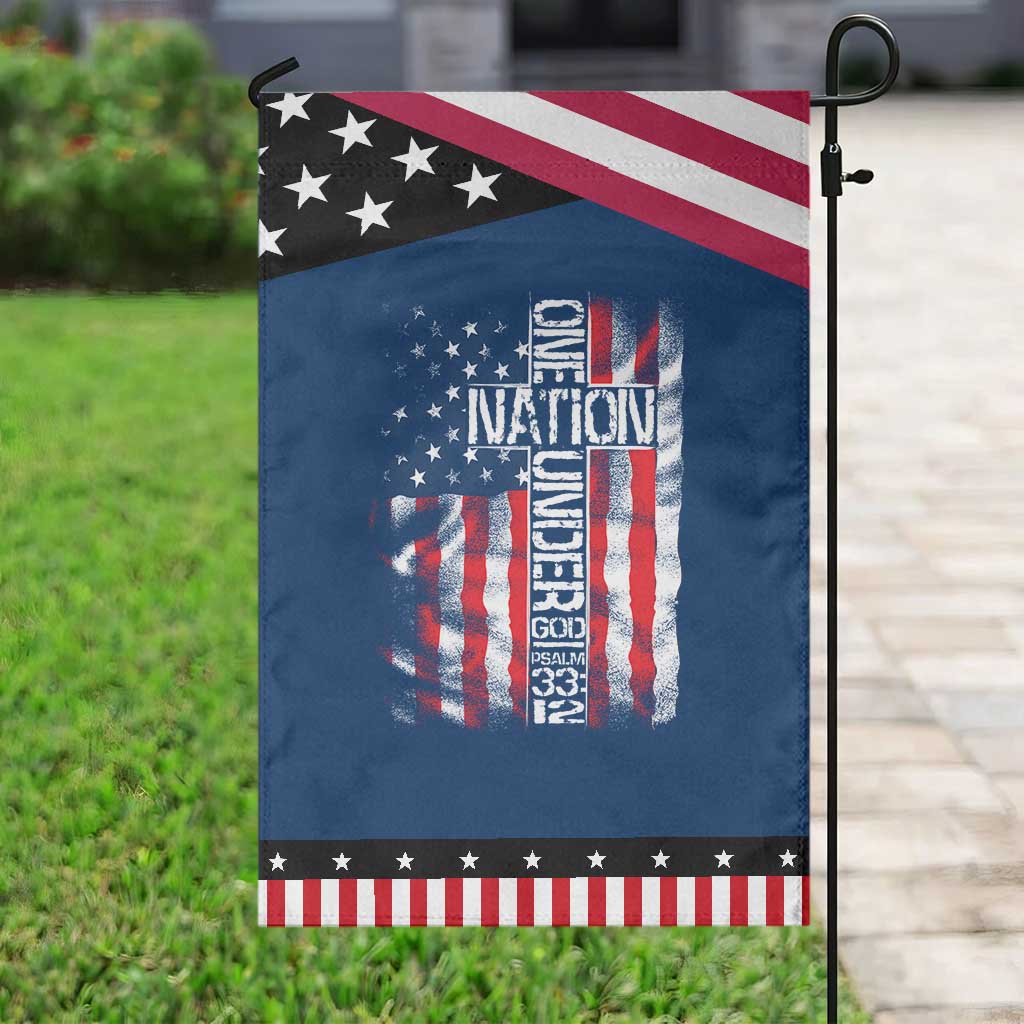 One Nation Under God Garden Flag 4th Of July Patriotic Christian Vintage Cross American Flag