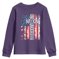 One Nation Under God Youth Sweatshirt 4th Of July Patriotic Christian Vintage Cross American Flag - Wonder Print Shop
