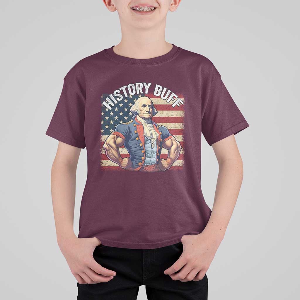 Funny George Washington Weightlifting History Buff T Shirt For Kid 4th of July Patriotic - Wonder Print Shop