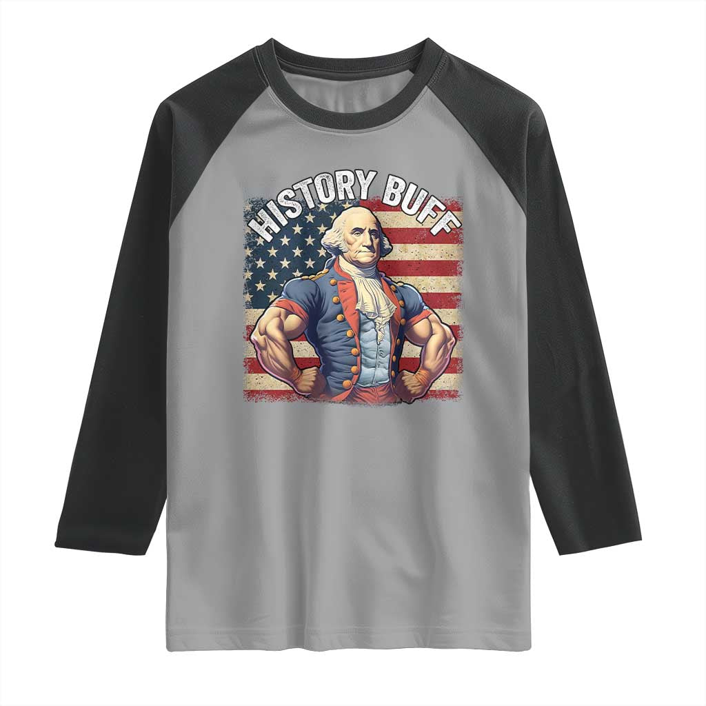 Funny George Washington Weightlifting History Buff Raglan Shirt 4th of July Patriotic - Wonder Print Shop