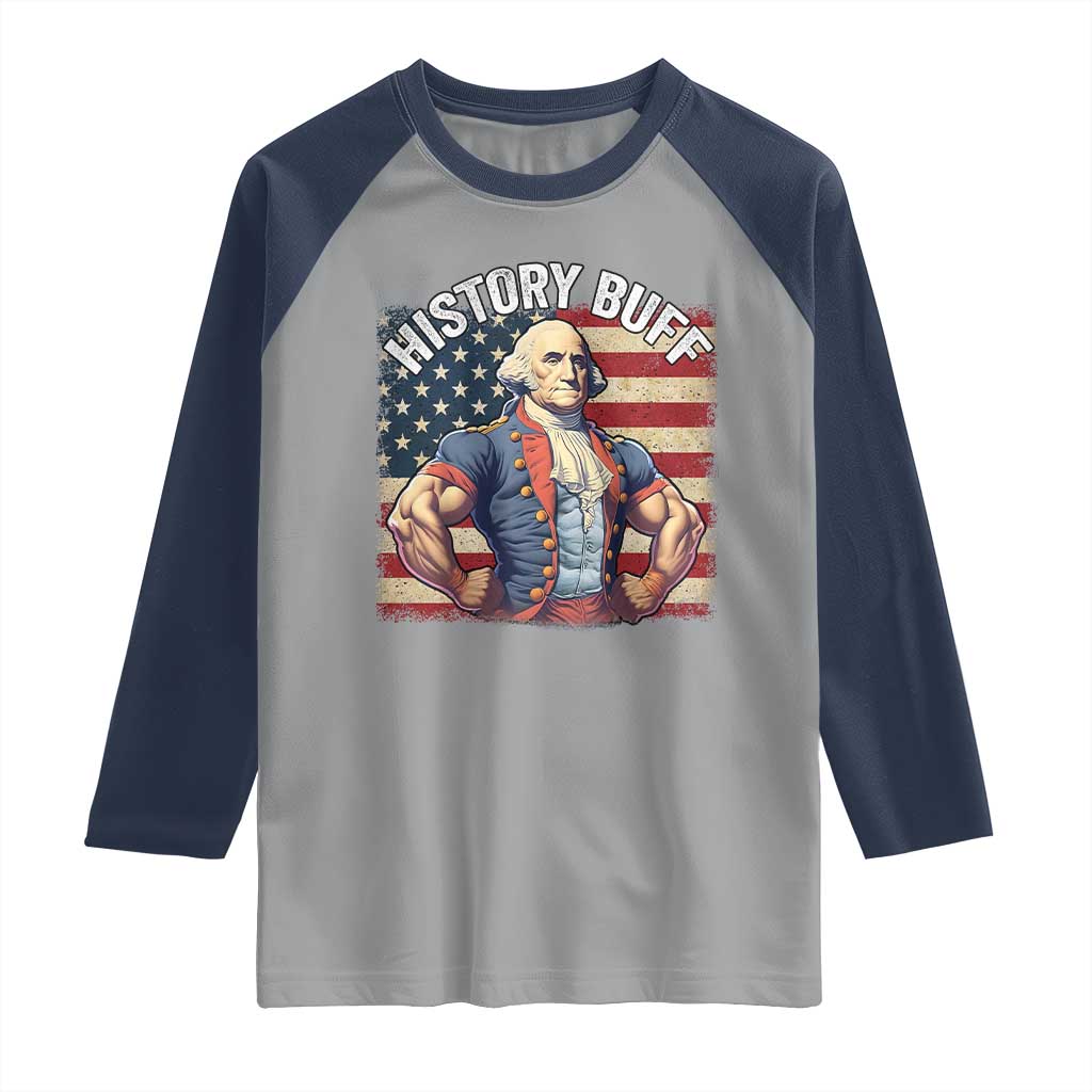Funny George Washington Weightlifting History Buff Raglan Shirt 4th of July Patriotic - Wonder Print Shop