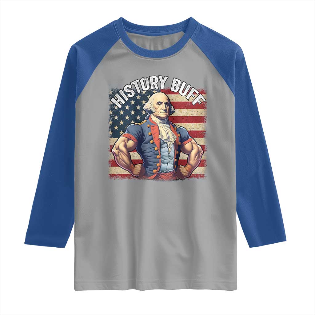 Funny George Washington Weightlifting History Buff Raglan Shirt 4th of July Patriotic - Wonder Print Shop