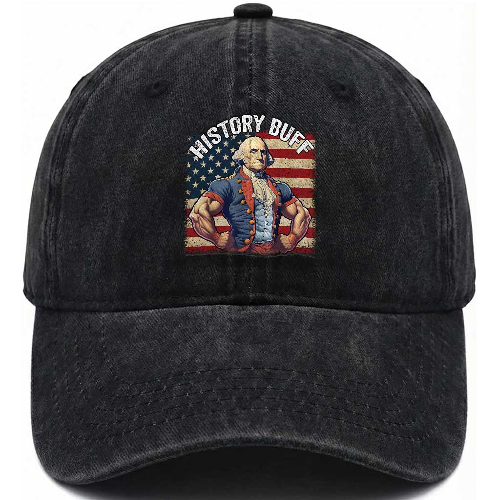 Funny George Washington Weightlifting History Buff Washed Cotton Baseball Cap 4th of July Patriotic