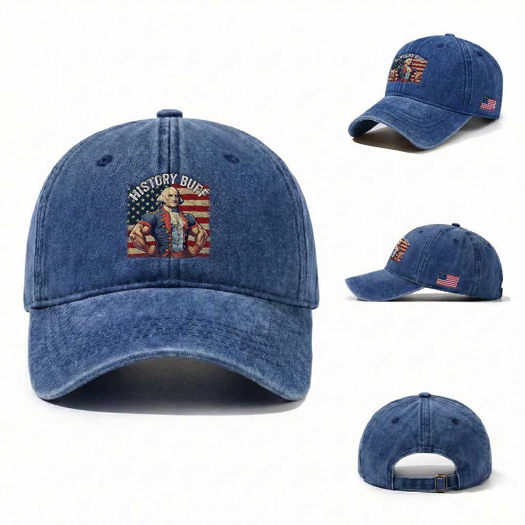 Funny George Washington Weightlifting History Buff Washed Cotton Baseball Cap 4th of July Patriotic