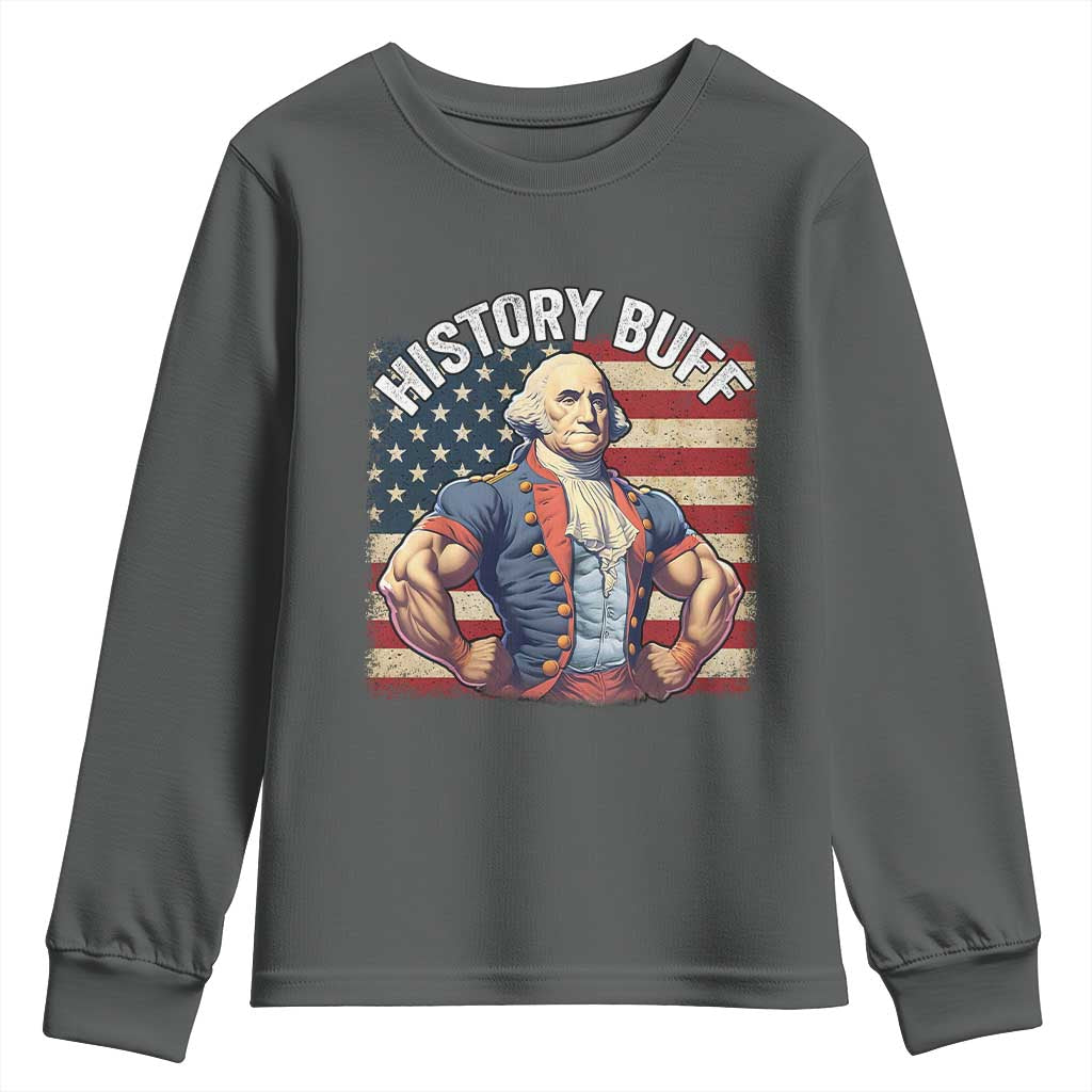 Funny George Washington Weightlifting History Buff Youth Sweatshirt 4th of July Patriotic - Wonder Print Shop