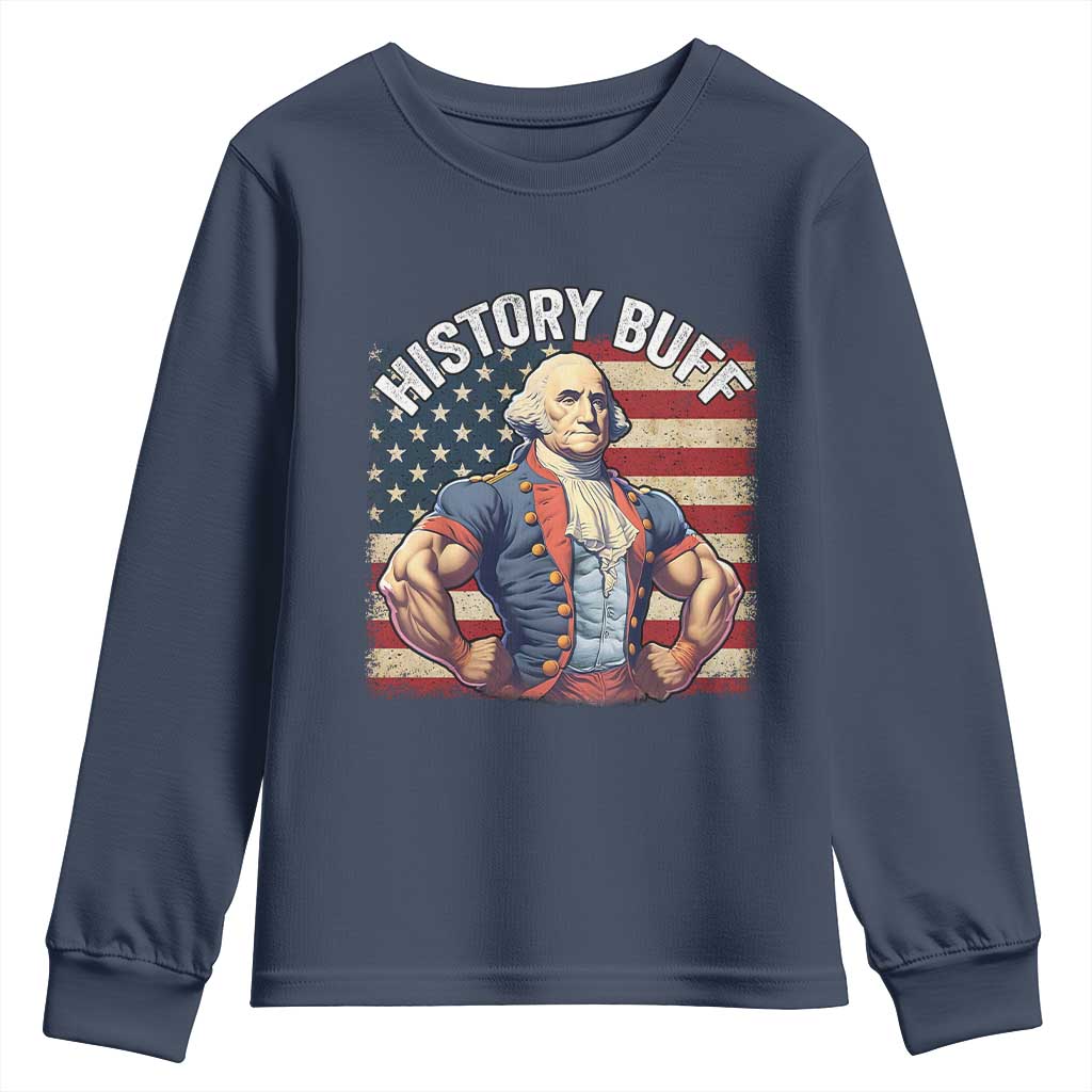 Funny George Washington Weightlifting History Buff Youth Sweatshirt 4th of July Patriotic - Wonder Print Shop