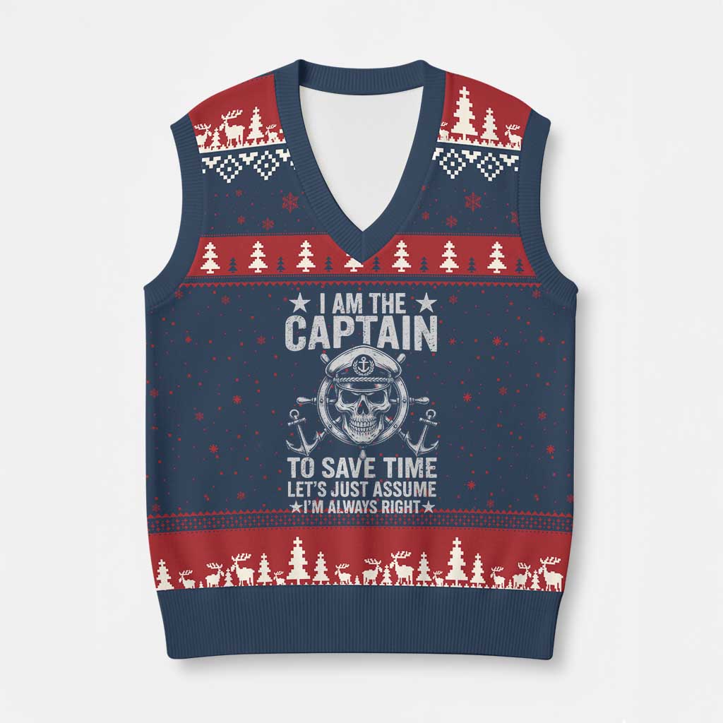 Funny Boat Captain V-Neck Knit Sweater Vest I Am The Captain To Save Time Lets Just Assume I Am Always Right - Wonder Print Shop