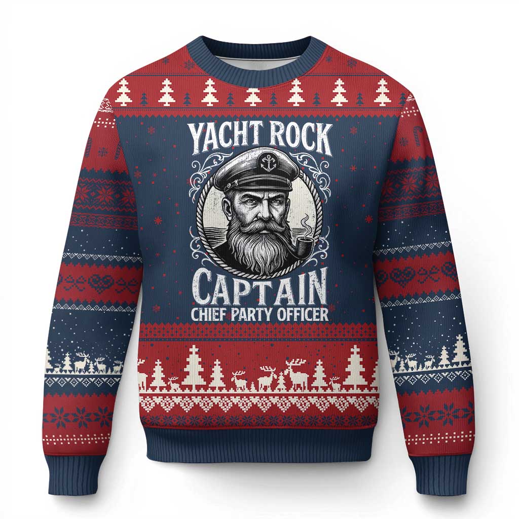 Funny Yacht Rock Captain Ugly Christmas Sweater Chief Party Officer Pontoon Boat Sailor - Wonder Print Shop