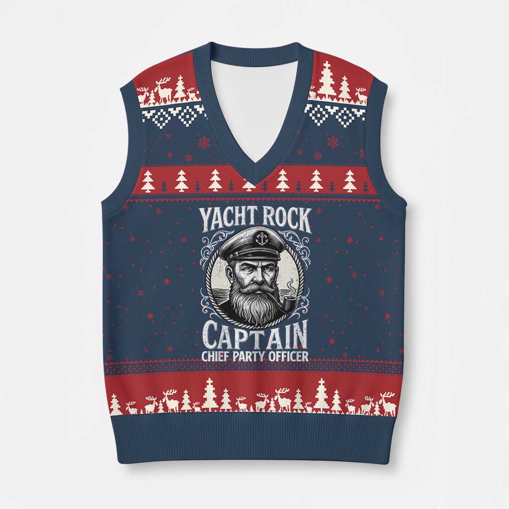 Funny Yacht Rock Captain V-Neck Knit Sweater Vest Chief Party Officer Pontoon Boat Sailor - Wonder Print Shop