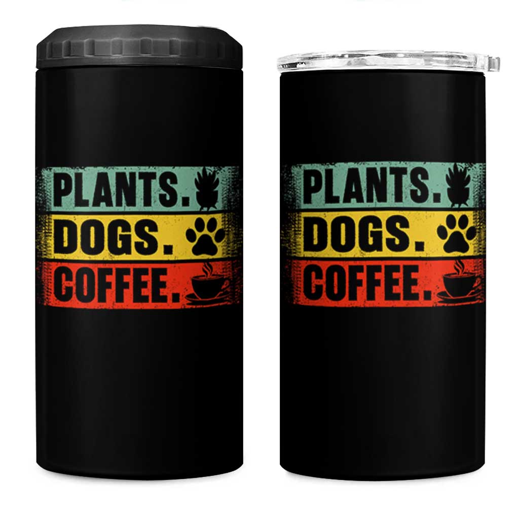 Plants Dogs Coffee 4 in 1 Can Cooler Tumbler Retro Gardening And Dog Lover - Wonder Print Shop