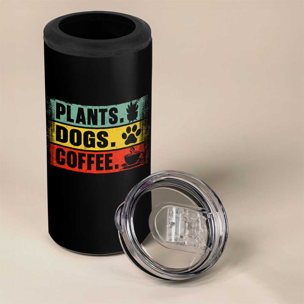 Plants Dogs Coffee 4 in 1 Can Cooler Tumbler Retro Gardening And Dog Lover - Wonder Print Shop