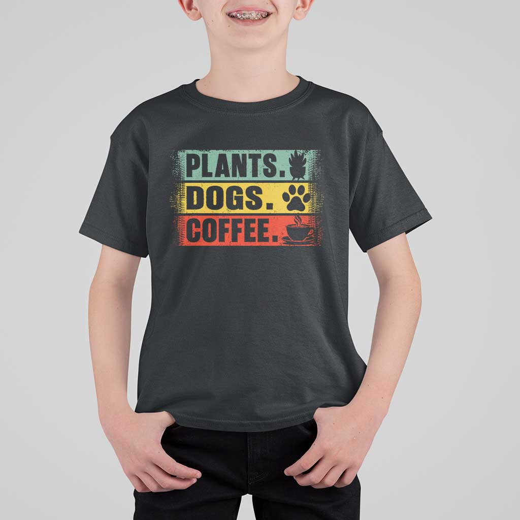 Plants Dogs Coffee T Shirt For Kid Retro Gardening And Dog Lover - Wonder Print Shop