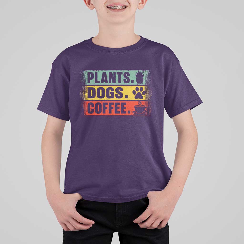 Plants Dogs Coffee T Shirt For Kid Retro Gardening And Dog Lover - Wonder Print Shop