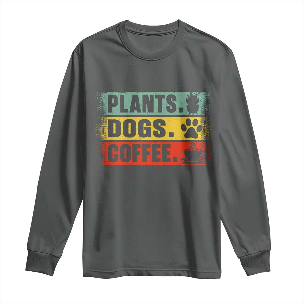Plants Dogs Coffee Long Sleeve Shirt Retro Gardening And Dog Lover - Wonder Print Shop