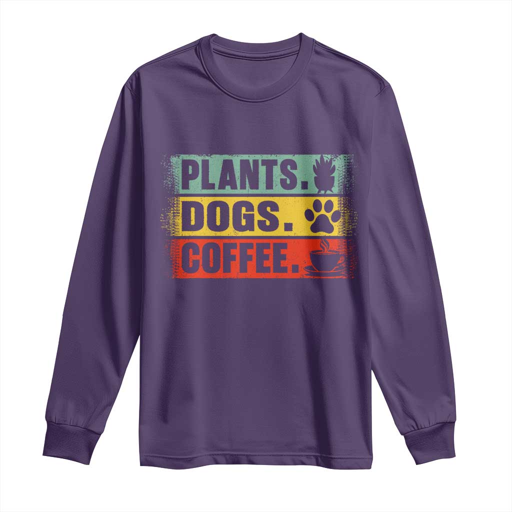 Plants Dogs Coffee Long Sleeve Shirt Retro Gardening And Dog Lover - Wonder Print Shop