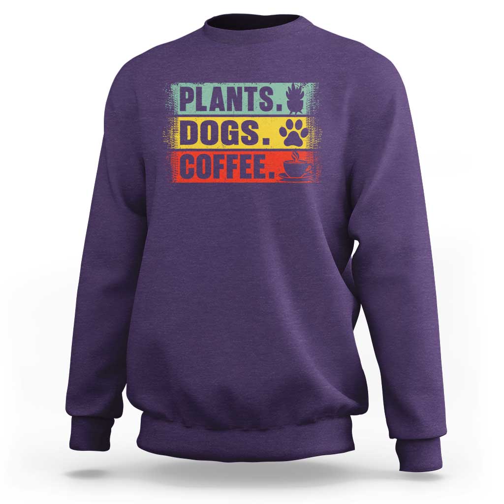 Plants Dogs Coffee Sweatshirt Retro Gardening And Dog Lover - Wonder Print Shop