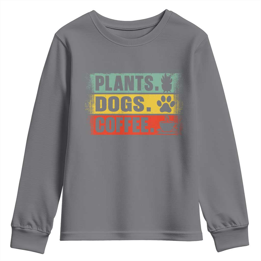 Plants Dogs Coffee Youth Sweatshirt Retro Gardening And Dog Lover - Wonder Print Shop