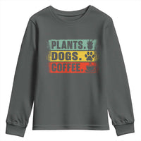 Plants Dogs Coffee Youth Sweatshirt Retro Gardening And Dog Lover - Wonder Print Shop