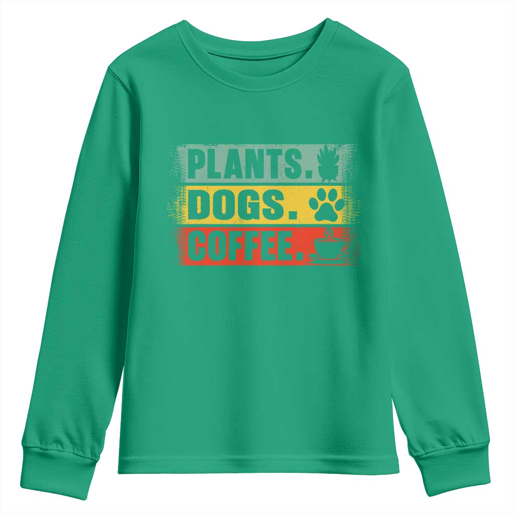 Plants Dogs Coffee Youth Sweatshirt Retro Gardening And Dog Lover - Wonder Print Shop
