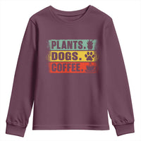 Plants Dogs Coffee Youth Sweatshirt Retro Gardening And Dog Lover - Wonder Print Shop