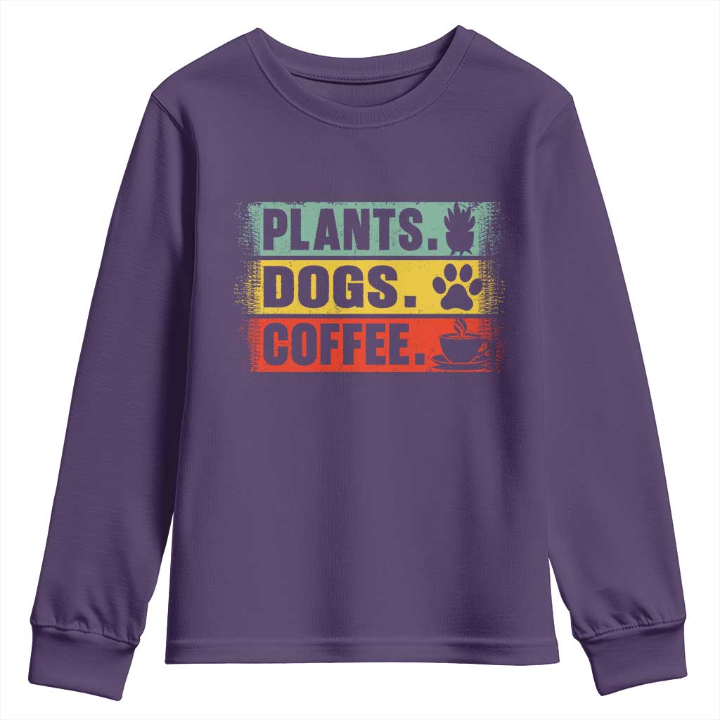 Plants Dogs Coffee Youth Sweatshirt Retro Gardening And Dog Lover - Wonder Print Shop