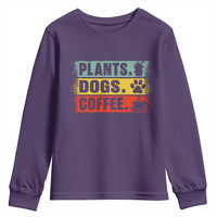 Plants Dogs Coffee Youth Sweatshirt Retro Gardening And Dog Lover - Wonder Print Shop