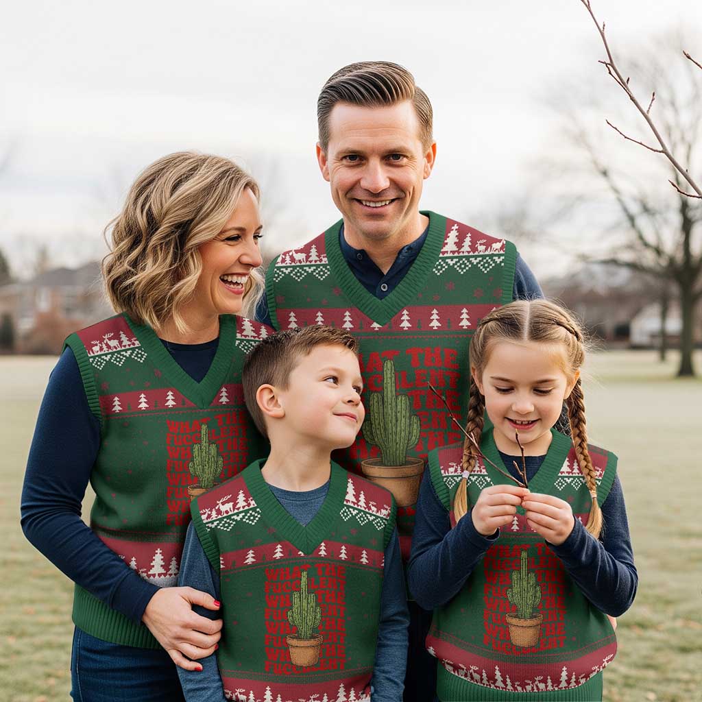 Funny What The Fucculent V-Neck Knit Sweater Vest Cactus Succulents Plants Gardening - Wonder Print Shop