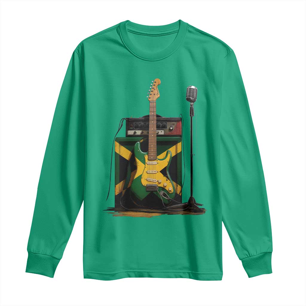 Reggae Guitar Jamaican Flag Amp Microphone Music Lover Long Sleeve Shirt - Wonder Print Shop